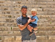 Father and son on a family tour in Jerash Jordan