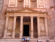Jordan tour group standing in front of the Treasury of Petra