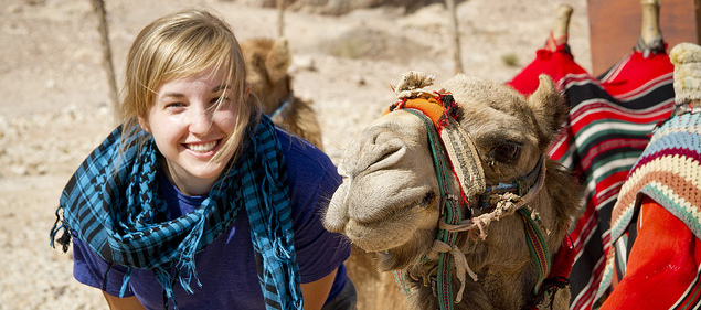 Stopping for a photograph with the camel