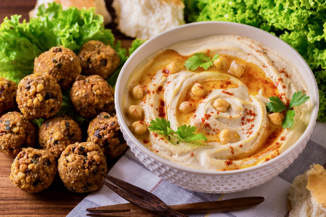 Egyptian falafel and hummus plate.