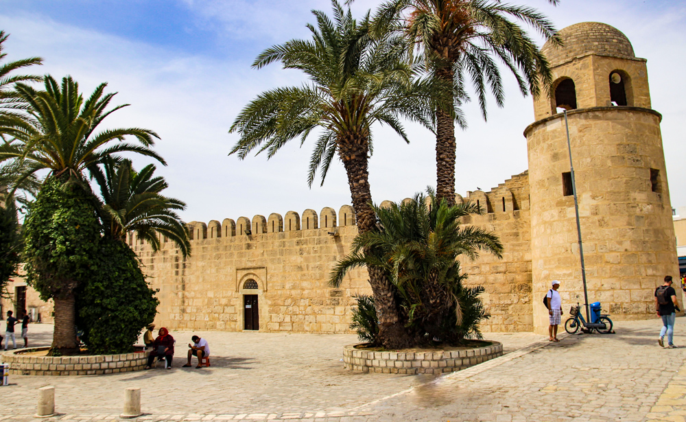 Sousse Grand Mosque with Minaret and Palm Trees