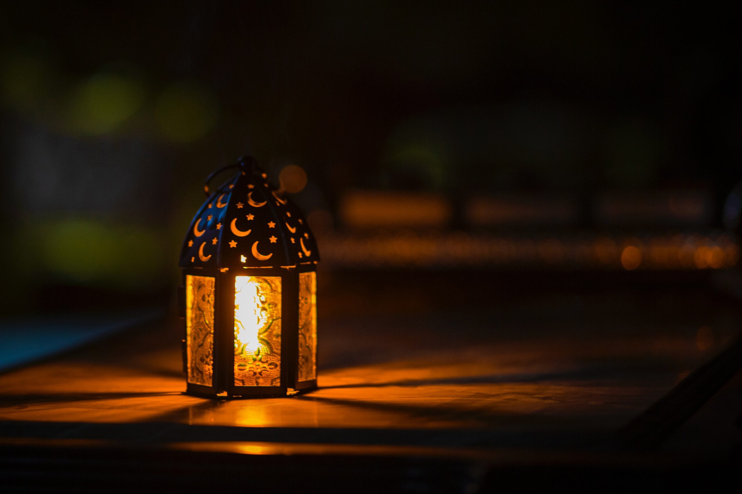 Ramadan Lamp Sitting on a Table with Ambiance Lighting and Shadows