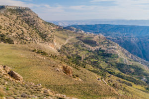 A trail runs along the Wadi Dana Valley in the Dana Biosphere Reserve