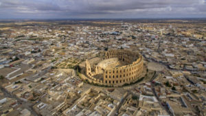 El Jem Amphitheater Tunisia aerial view.